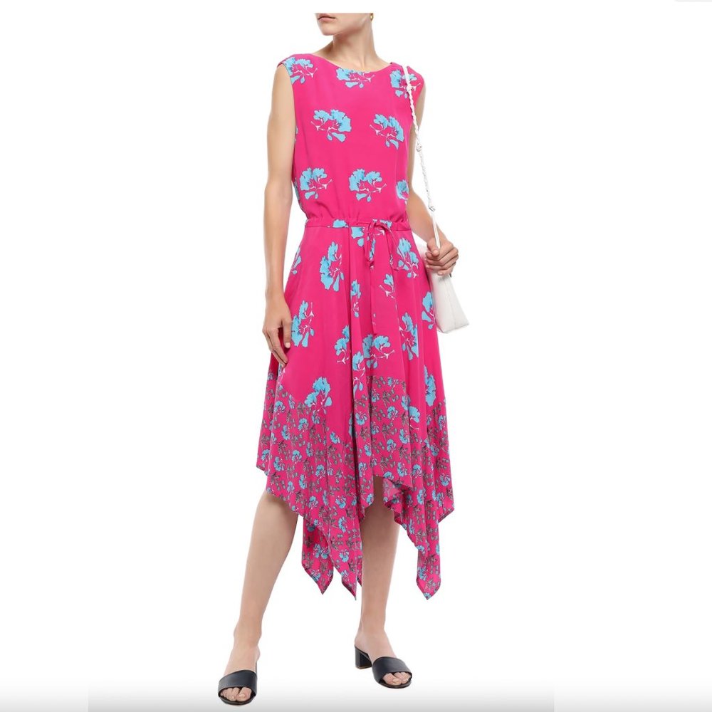 Maje Rushia Asymmetric Floral Crepe De Chine Dress